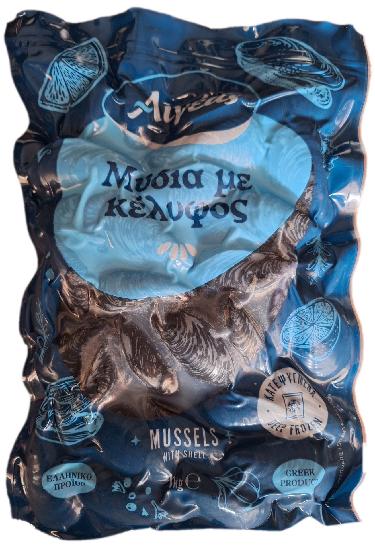 Ελληνικά κατεψυγμένα μύδια Αιγαίου Mytilus galloprovincialis σε συσκευασία 1 kg – Aigeas Seafood